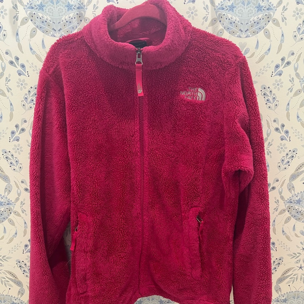 The North Face hot pink fleece jacket. Size L 14/16